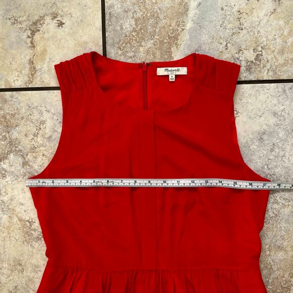 Madewell Red Silk Sleeveless Knee Length Dress 6 Holiday Cocktail Valentines - Picture 3 of 11